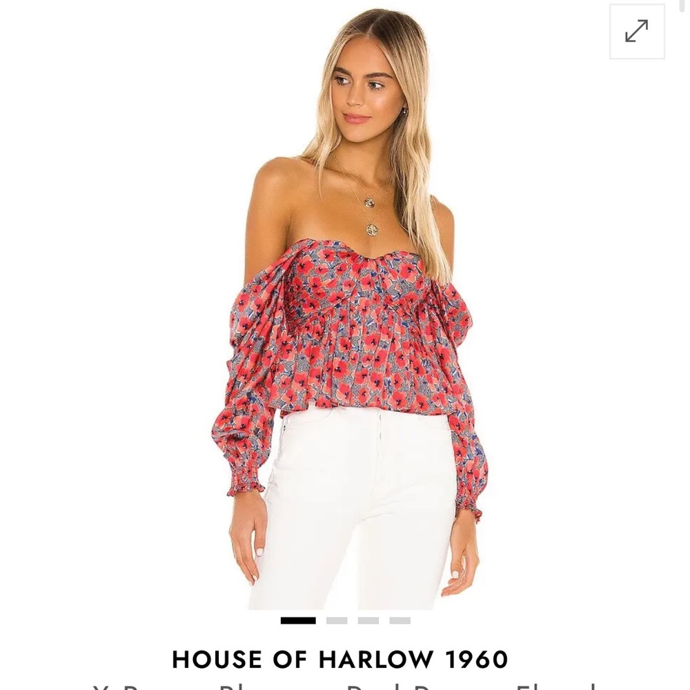 House of Harlow 1960 Scarlet Floral Off-Shoulder Blouse